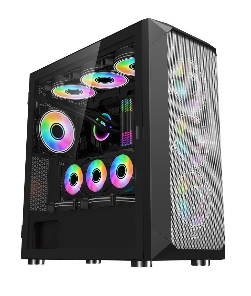 Pleiades E-ATX/ATX/M-ATX Gaming PC Desktop Computer Case Full Tower Black with Side Tempered Glass Panels with 8 Fan Support (Fans not including) Pleiades E-ATX/ATX/M-ATX Gaming PC Desktop Computer Case Full Tower Black with Side Tempered Glass Panels with 8 Fan Support (Fans not including)